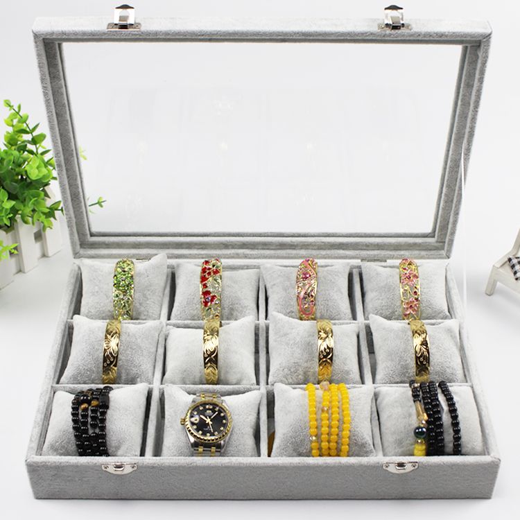 12 G High-end Pillow Grey Suede Watch Box Bracelet Display Pan Bracelet Jewellery Containing Box Glass Cover Jewelry Box-Taobao