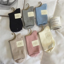 muzi 2021 autumn plain color vertical stripes socks women simple Foundation good wear solid color socks 6 color