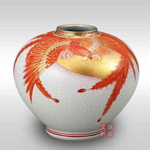 九谷焼 大花瓶 金襴手 鳳凰文花器 壺華道具 花瓶 花器 九谷 花入
