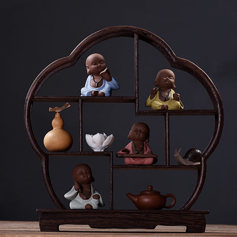 Creative small sand Mass pendulum pieces Chinese style meditation small monk Living room Xuanguan Wine Cabinet Decoration Craft Gift Pendulum Decoration Bogu Shelf Furnishing