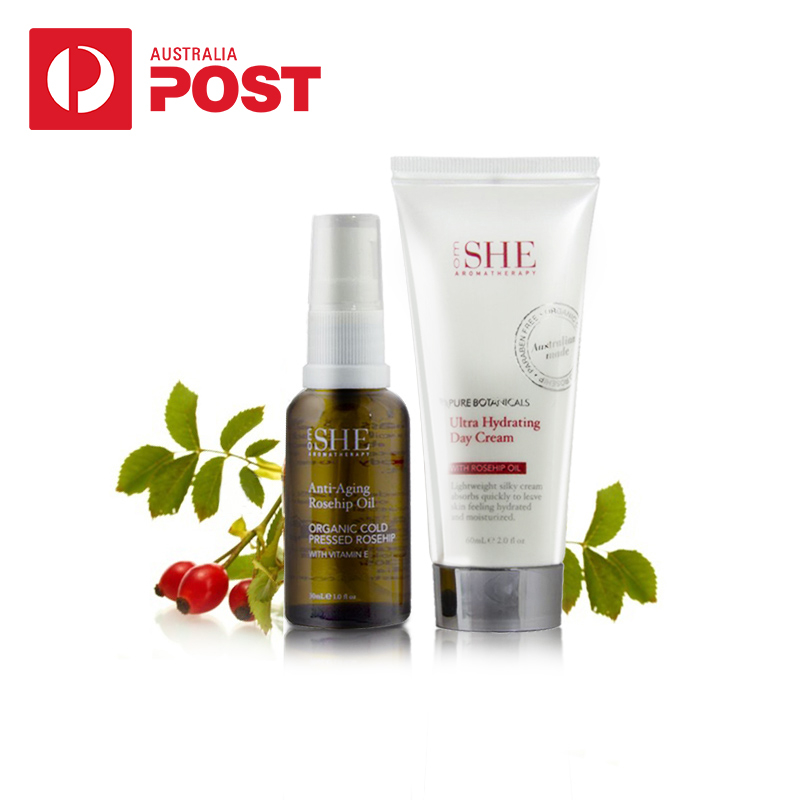 OM SHE超强补水莹润日霜60ml+抗衰老玫瑰果油30ml套装 澳洲直邮
