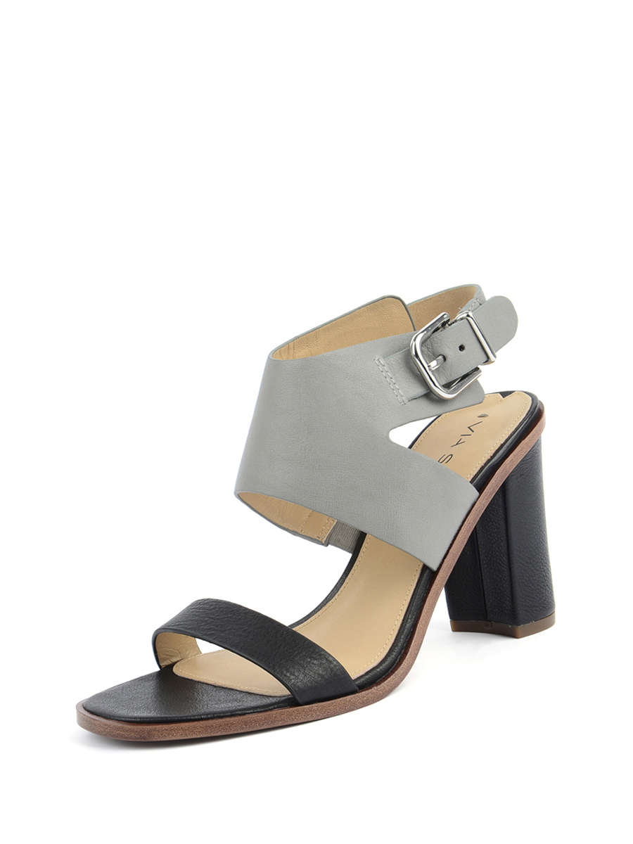 Via Spiga 黑灰拼色襻带针扣饰粗跟鞋