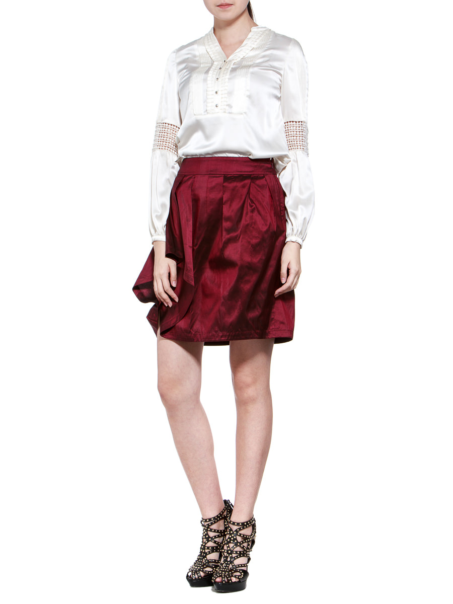 THEOPHILE 白色压褶镂空小立领上衣