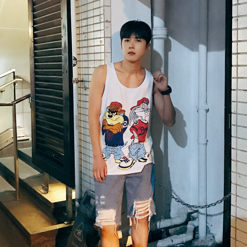 MRCYC new Korean version of pure cotton sleeveless cartoon printing men's vest loose sports bottoming undershirt trendy men