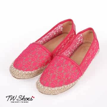 台湾官网直邮进口【TW Shoes】 正韩蕾丝篓空手工草编平底包鞋