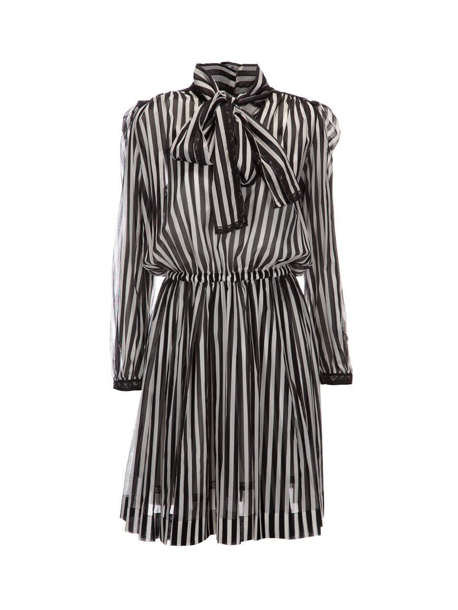 Dolce&Gabbana 黑白竖纹长袖连衣裙