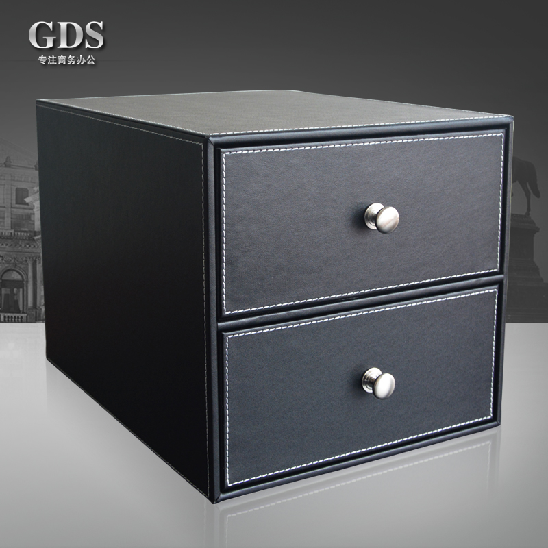 High-grade leather desk top file storage box two-layer drawer magazine organizer box business supplies specials