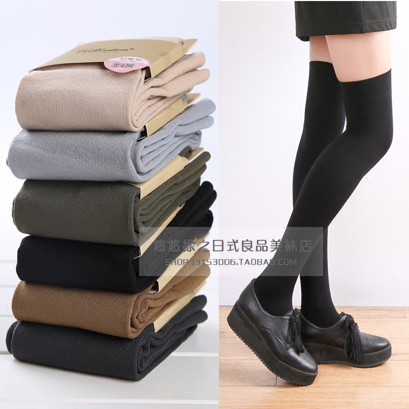 Day Single Micro Pressure Display Slim Warm Hair Circle Over Knee Thigh Socks Non-slip Long Cylinder Socks Autumn Winter Student Black High Cylinder Socks