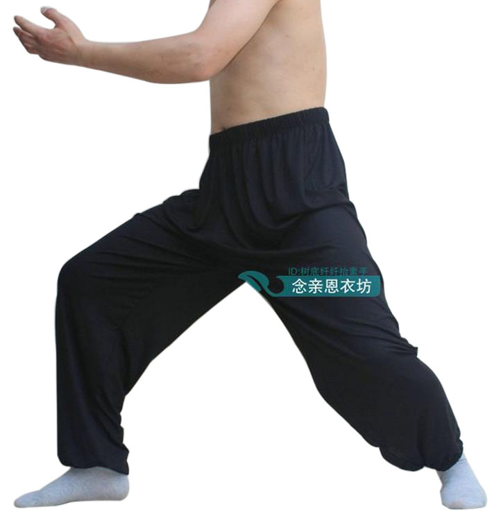 Spring and summer middle-aged and elderly men's morning exercise bloomers plus fat XL non-cotton silk pants Tai Chi Chuan fat dad casual pants