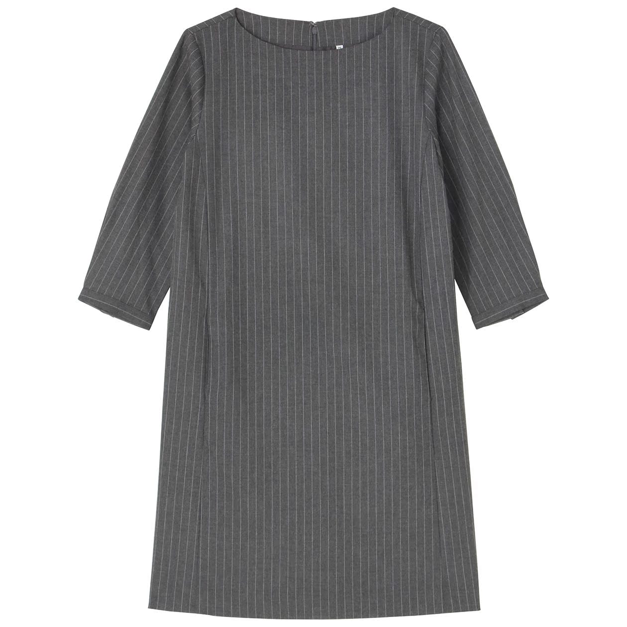 无印良品 MUJI 女式 粘胶纤维混七分袖条纹连衣裙