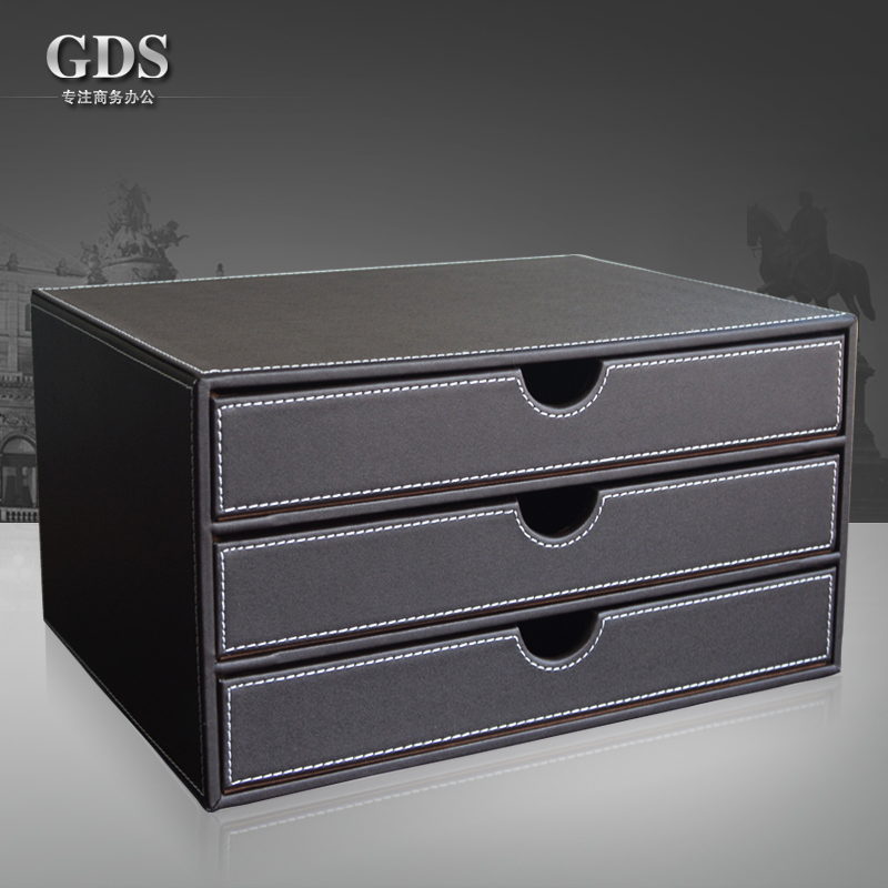 High - end leather desktop horizontal small three - draw file cabinet A4 file shelf office supplies special price