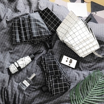 Simple plaid vinyl sunscreen parasol Three folding sunny and rain dual-use small fresh umbrella female sun umbrella ins umbrella
