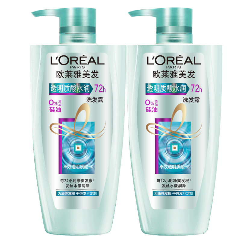 欧莱雅(LOREAL)透明质酸水润两件套超值装洗发露500ml*2瓶