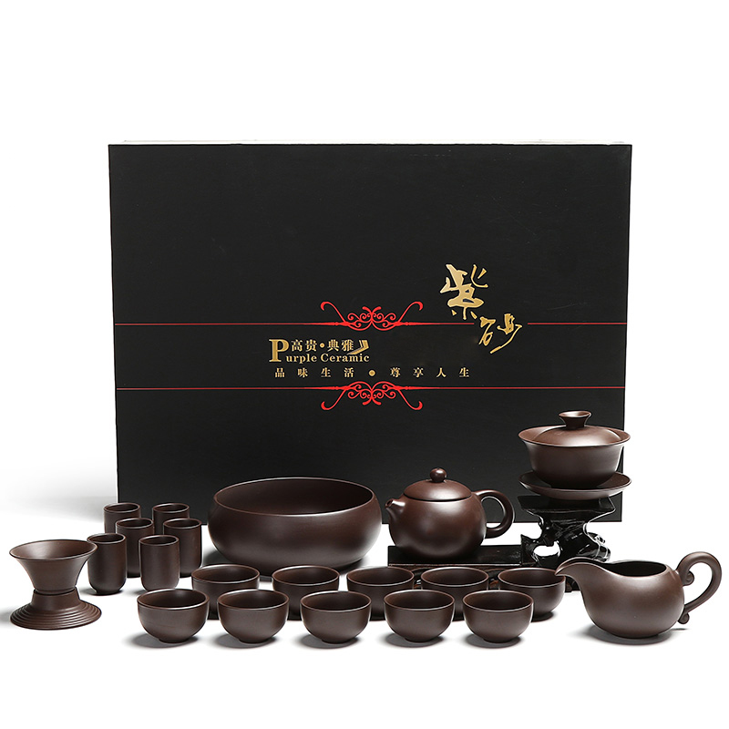 True sheng undressed ore old purple clay pot of tea set household kung fu tea tea tray teapot teacup of a complete set of accessories