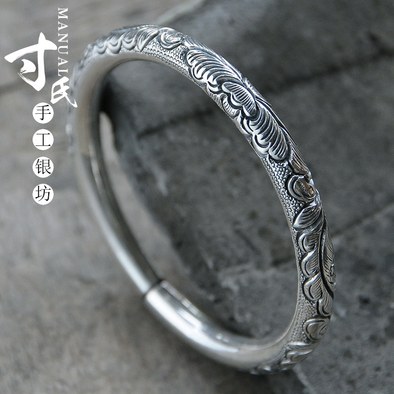 Xinhua village stone stockade 999 foot silver handmade custom section national color heavenly fragrance peony pure snowflake silver bracelet