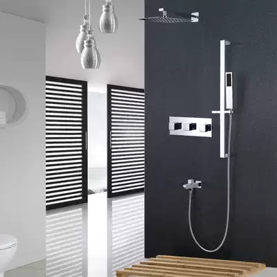 All copper multifunctional in-wall concealed large shower kit bathroom mixing faucet rain shower lifting handheld shower