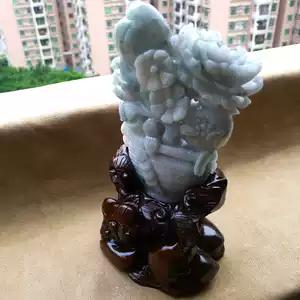 中国　玉石翡翠彫刻　福禄寿像　置物　約1280g　M　R8298 玉石翡翠彫刻福禄寿像置物