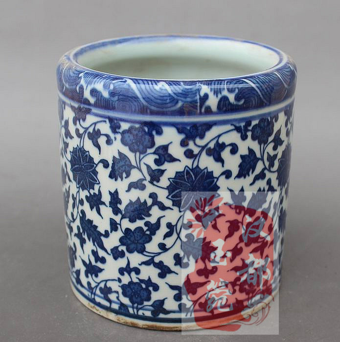 Ancient Play Miscellaneous Minqing Porcelain Green Flower Porcelain Ware Tangle Branches Lotus Pen Holder Flower Pen Holder Wenfang Four Treasure Pendulum Pieces