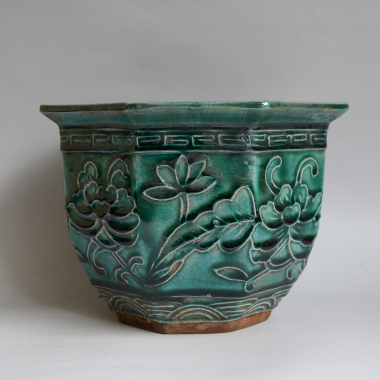 Ancient Play Ancient China Porcelain Collection Jingdezhen Ceramic Color Glazed Green Glazed Green Glazed Octafang Flower Pot flower-flower pot swaying pieces-Taobao