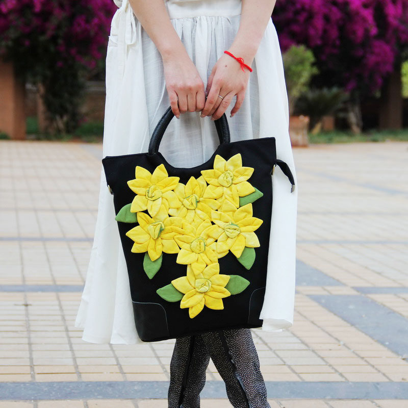 New women's bag National style fabric tie-dyed three-dimensional flower Hand bag original wild Hand bag portable portable handbag