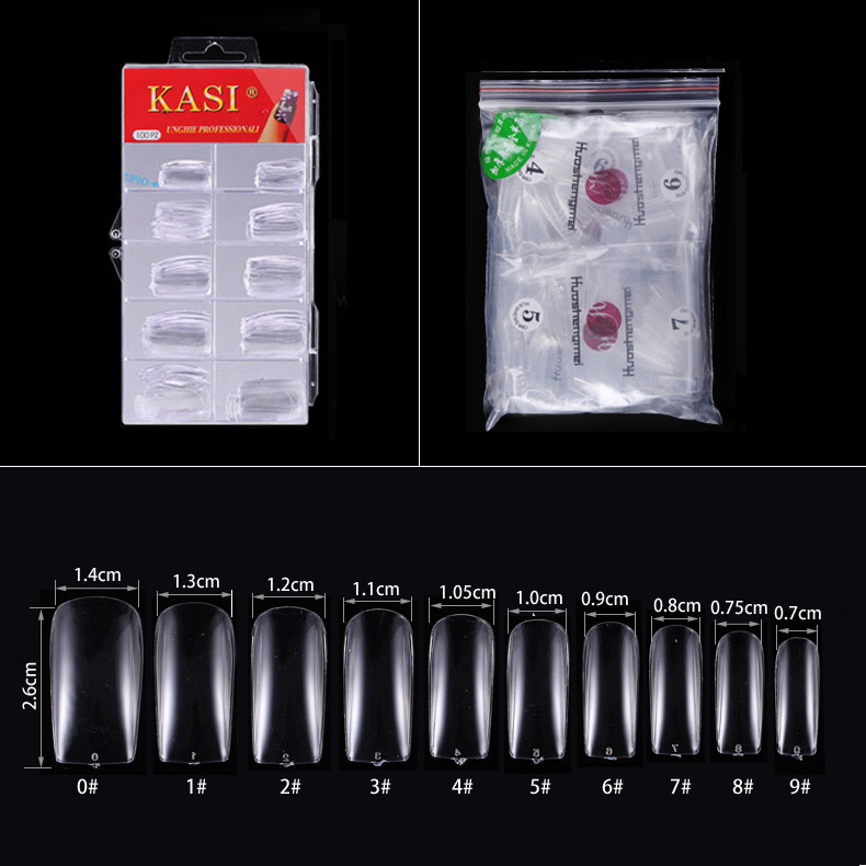 KaSi美甲全贴透明延长甲片假指甲贴片可剪短款指甲片 100/500片装