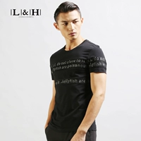 Luo Hao nam mùa hè Hàn Quốc nam đáy áo Slim bông giản dị dán thư màu đen ngắn tay t-shirt nam Áo phông nam hàng hiệu