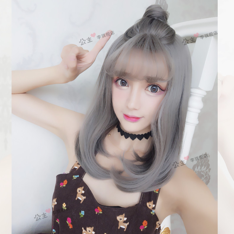 公主李假发女 中长卷发空气齐刘海逼真短发假发女士假发套长直发