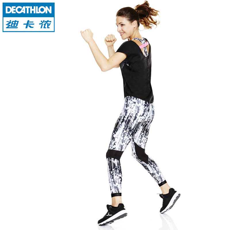 迪卡侬 健身服女瑜伽服 透气训练跑步弹力紧身运动裤 DOMYOS WE