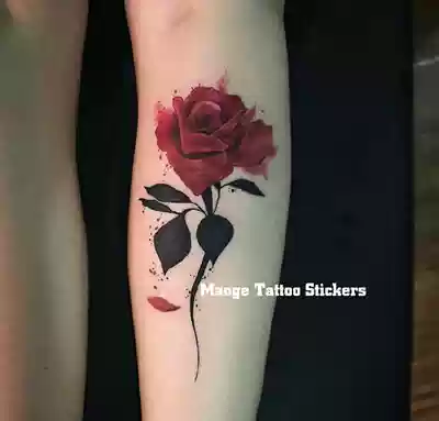 MG tattoo stickers exclusive hand-painted blood color withered rose splashing ink wine red beautiful flower tattoo sticker