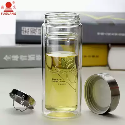 Fuguang glass water cup tea cup filter round with lid portable 280ml creative male Lady drinking cup