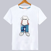 Vòng cổ in màu thủy triều thanh niên cotton đáy áo sơ mi nam tinh khiết áo ngắn tay dòng chảy thời trang Hàn Quốc sinh viên phim hoạt hình T áo phông nam hàng hiệu