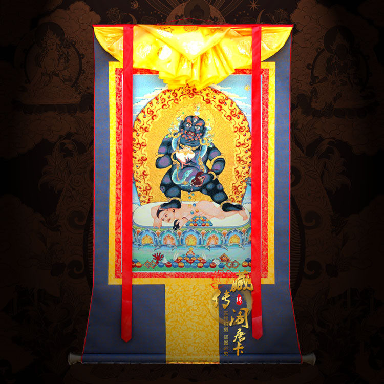 Tibetan Pavilion Tibetan Buddhism Tantric hanging painting Black God of Wealth Thangka Five ways God of wealth Thangka painting Embroidery brocade Tibet
