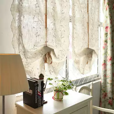 Cotton and linen embroidery air curtain bedroom living room lifting curtain finished curtain pastoral embroidery fan Roman curtain