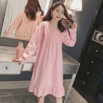 Pajamas womens winter nightgown cotton dress Korean version of long dress fresh sweet cute casual can wear spring long sleeve autumn