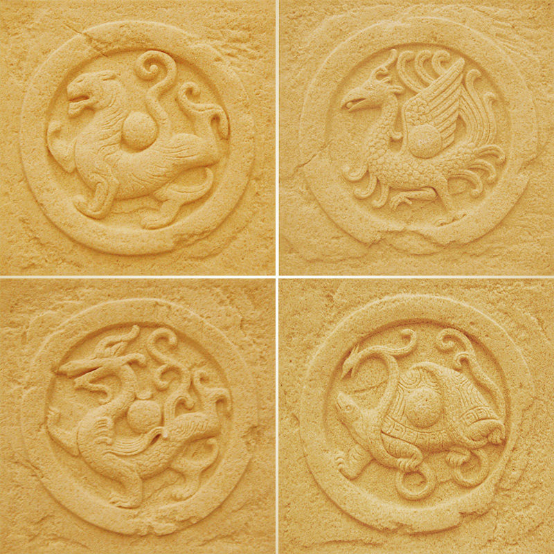 Artificial sandstone TV background wall three-dimensional cultural stone pure handmade sandstone Chinese decorative plate antique copper four gods