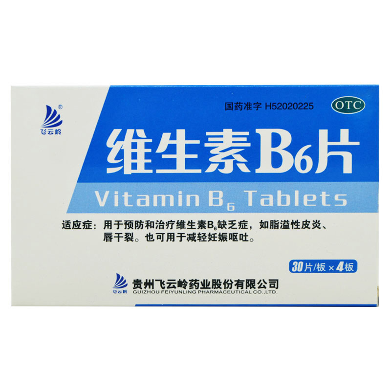 【包邮2盒装】飞云岭 维生素B6片120片 脂溢性皮炎唇干裂妊娠孕吐