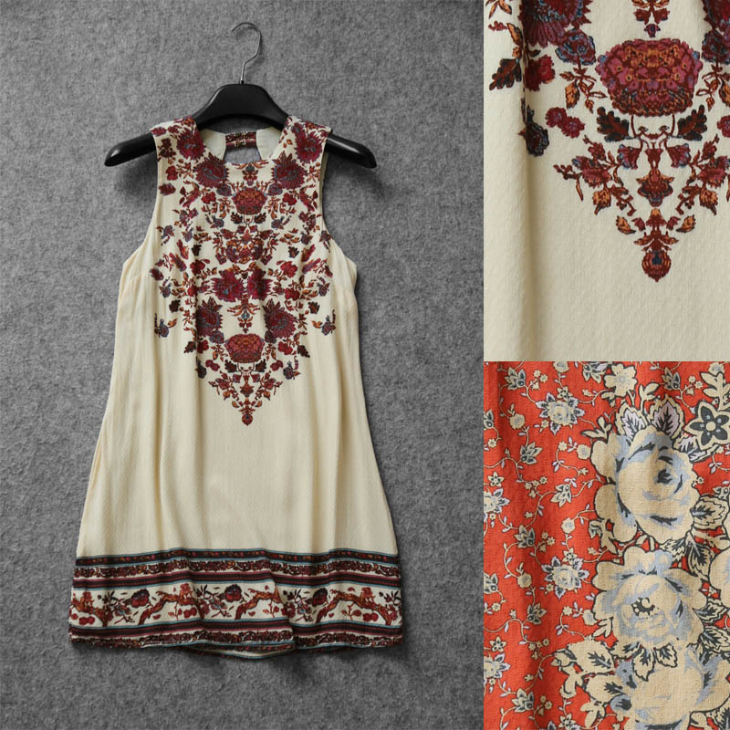 044A 0607 retro - small flagrobe elegant and exposed back printed sleeveless dress