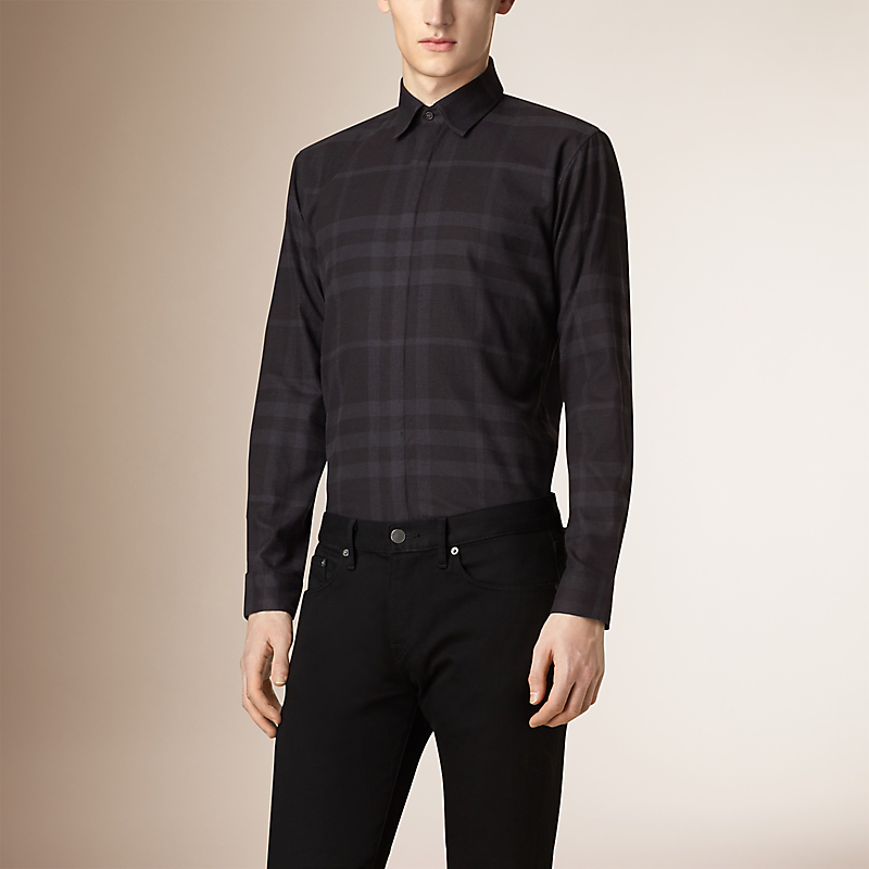 BURBERRY/博柏利现代剪裁格纹棉质衬衫 39752181