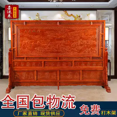 Dongyang wood carving camphor wood solid wood screen large exhibition Hongtu double-sided carving seat screen office living room porch partition