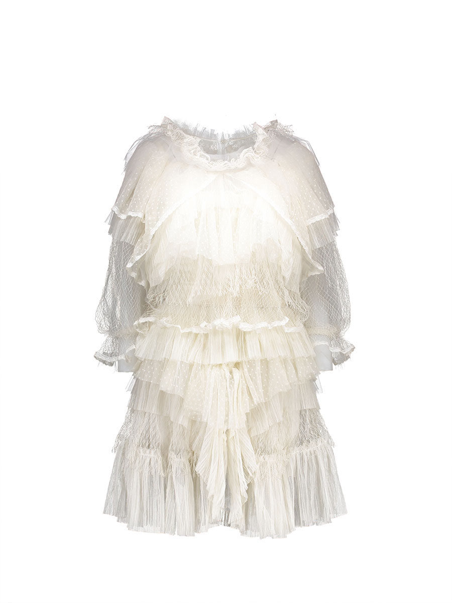 Dolce&Gabbana 白色蕾丝网纱多层次连衣裙