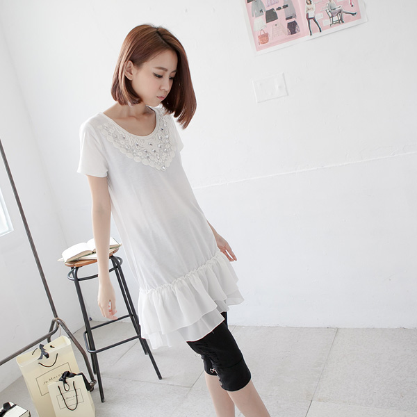 台湾官网直邮进口[熊衣裤语]D324可爱再加分．蕾丝水钻设计素面雪