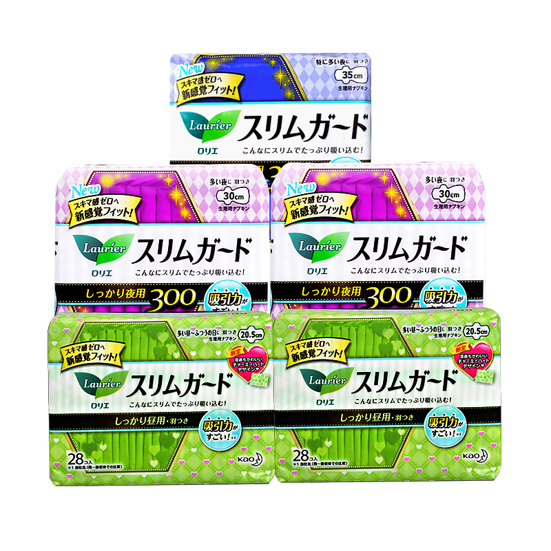 日本花王乐而雅零触感瞬吸超薄卫生巾日夜组合防侧漏5包99片