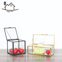 European and American retro old square glass flower room jewelry box jewelry sprout storage cover wedding creative craft ornaments