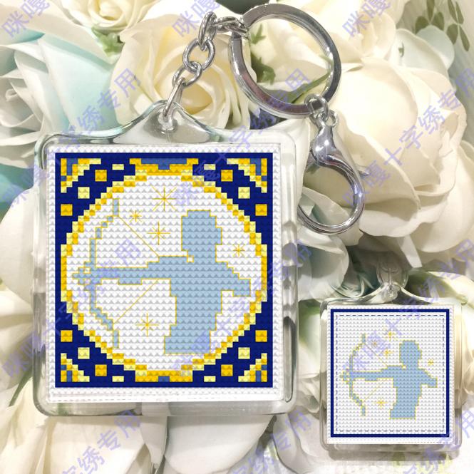 Haha cat cross embroidered large size acrylic key buckle bag hanging material bag A034 shooter seat