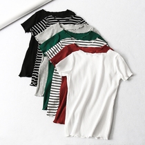 I678 temperament women's 7 colors stretch slim round neck slim Joker base shirt basic women's T-shirt