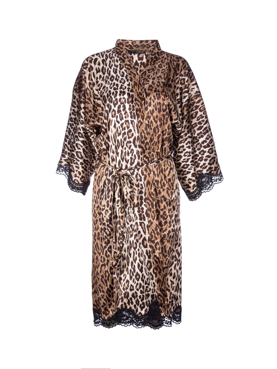 Dolce&Gabbana 豹纹缎面蕾丝饰系带居家服