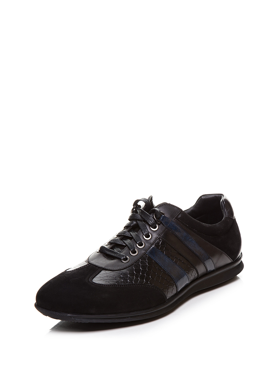 TRANOI 黑色磷纹拼贴系带休闲鞋