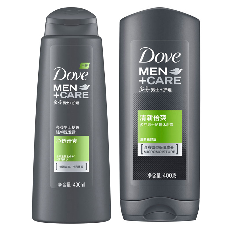 Dove/多芬男士洗发水沐浴露套装400*2瓶 净透清爽+清新倍爽套装