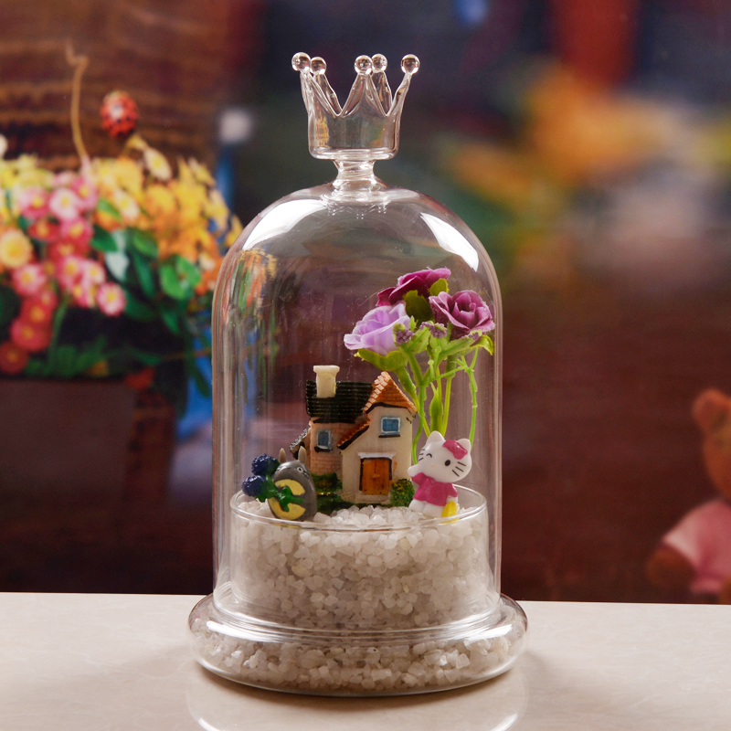 Eurostyle Creativity Transparent Crown Glass Shade Fresh flower cover Cake Hood Micro Landscape Vase Family Residence Ornaments