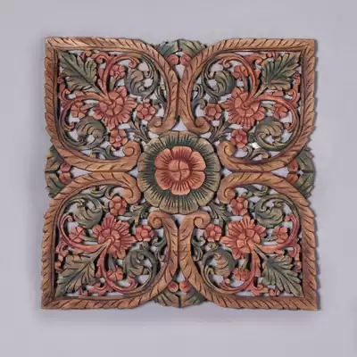 Thailand imported craft gift decoration teak carving Lotus wood carving pendant Thai carving board wood carving porch ornaments